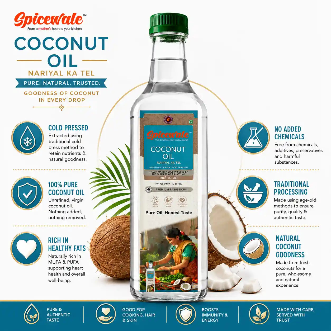 Cold Pressed Virgin Coconut Oil, 1 Litre