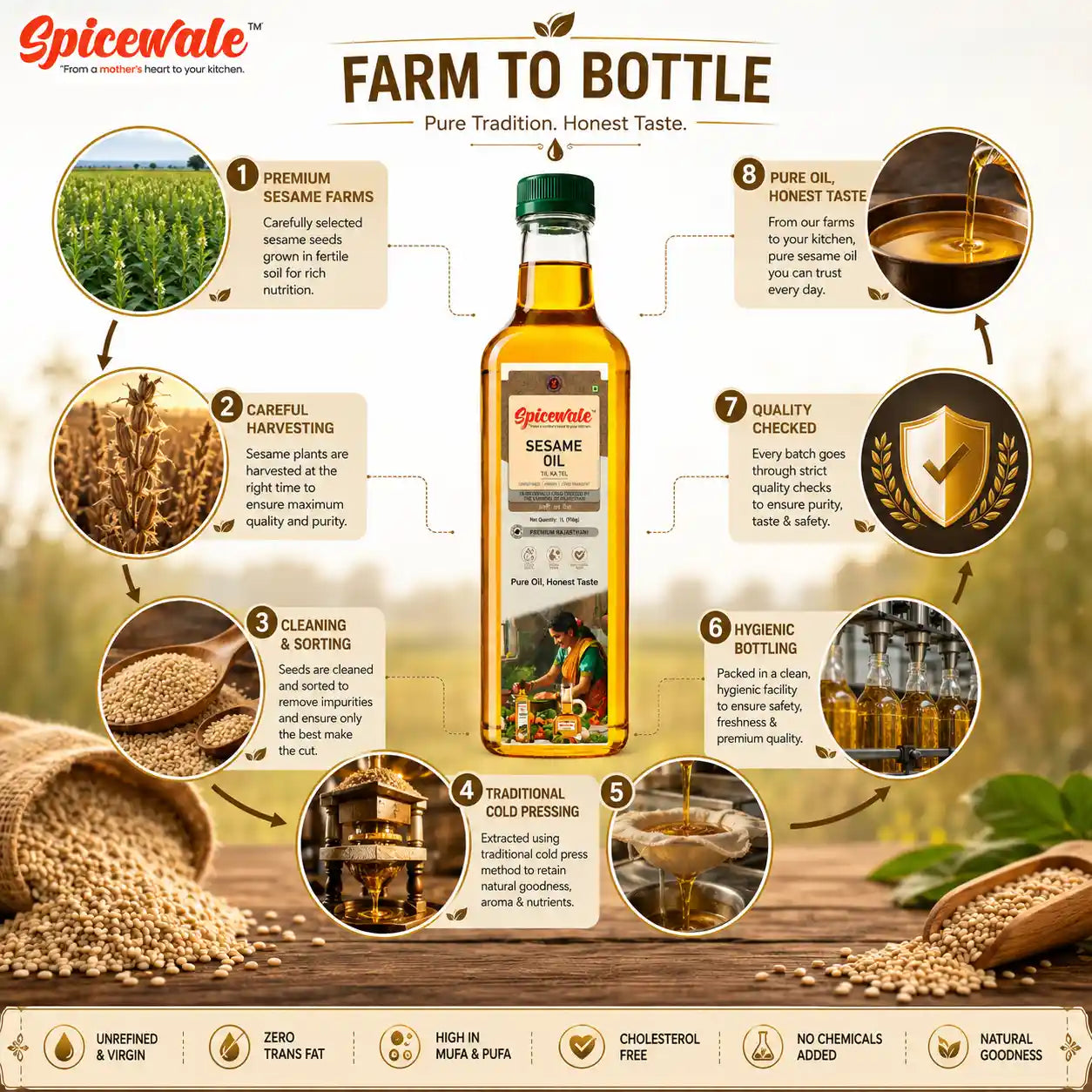 Cold Pressed Sesame Oil, Til Tel, 1 Litre