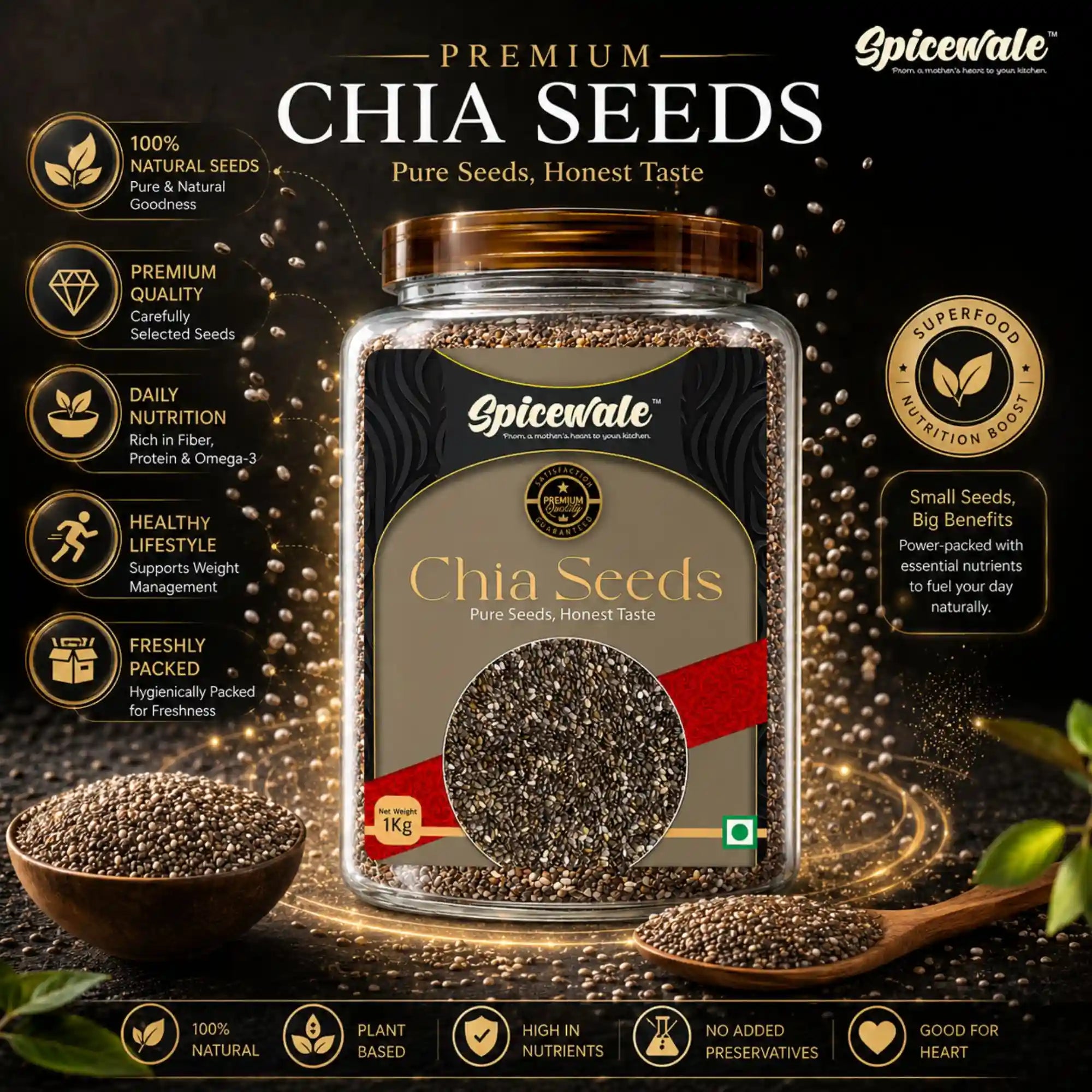 Chia Seeds, Double Sortex, Omega-3 Rich