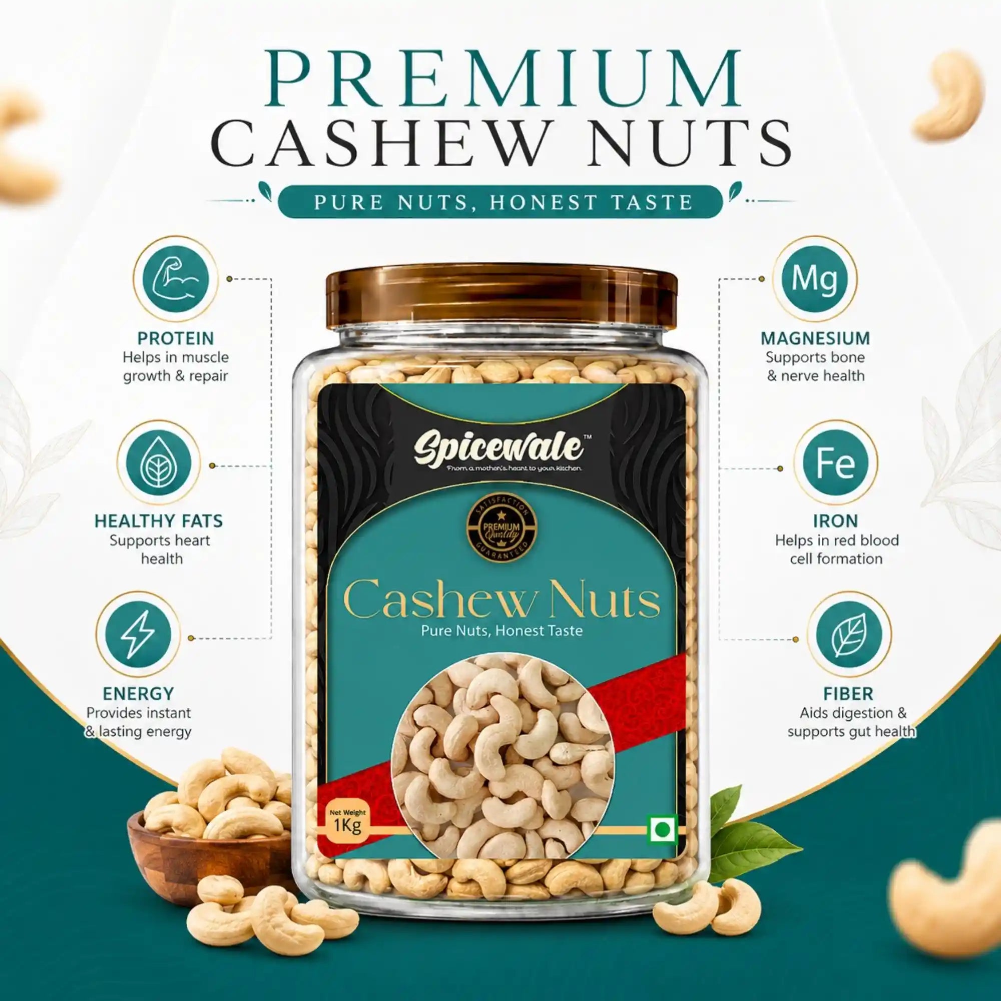 Cashew W320, Whole Premium Kaju, Ivory White