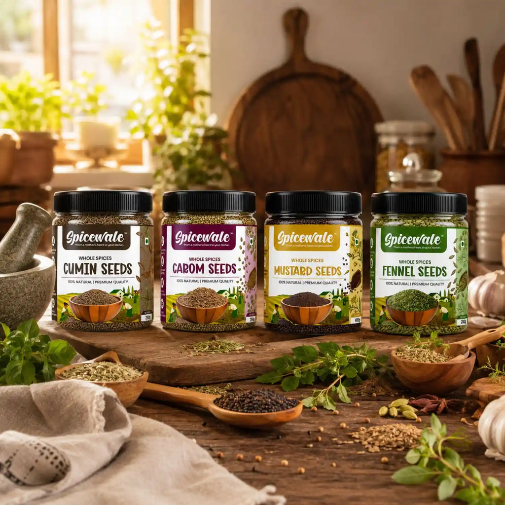 4-Jar Spice Combo, Jeera, Saunf, Ajwain and Rai