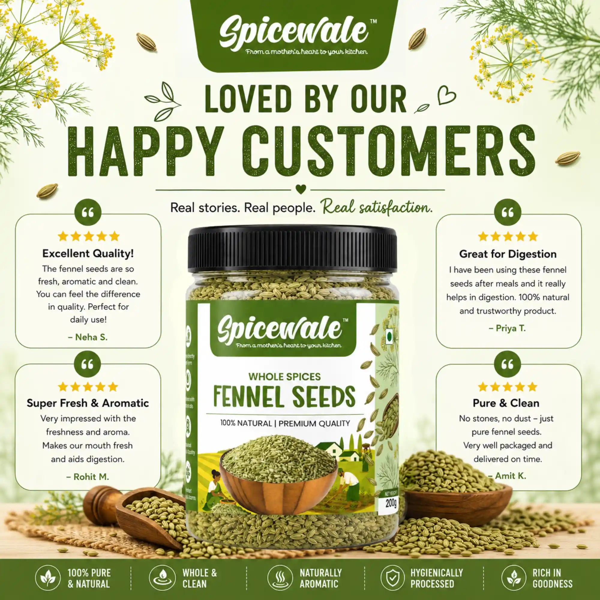 Saunf, Whole Fennel Seeds, Stone-Free