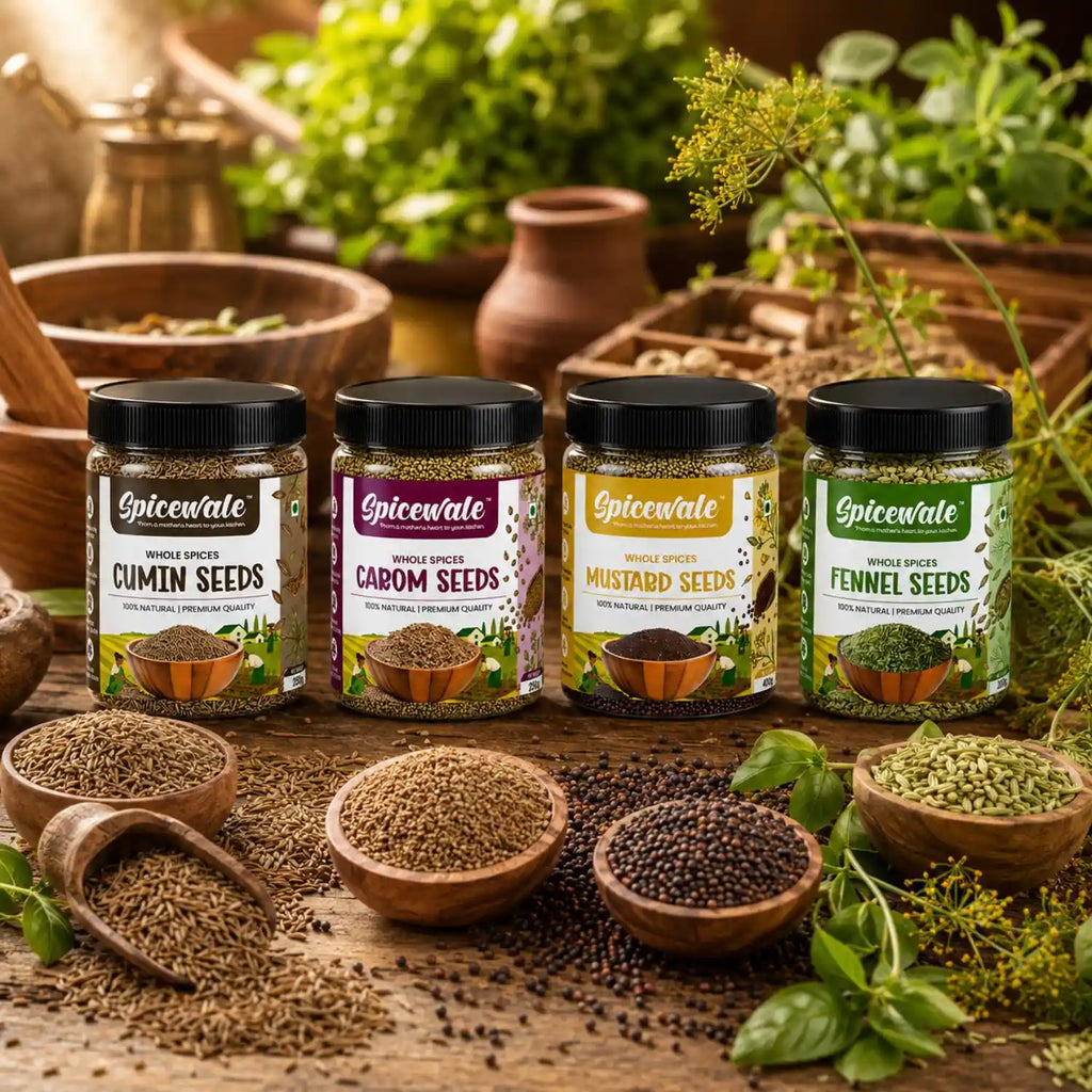 4-Jar Spice Combo, Jeera, Saunf, Ajwain and Rai