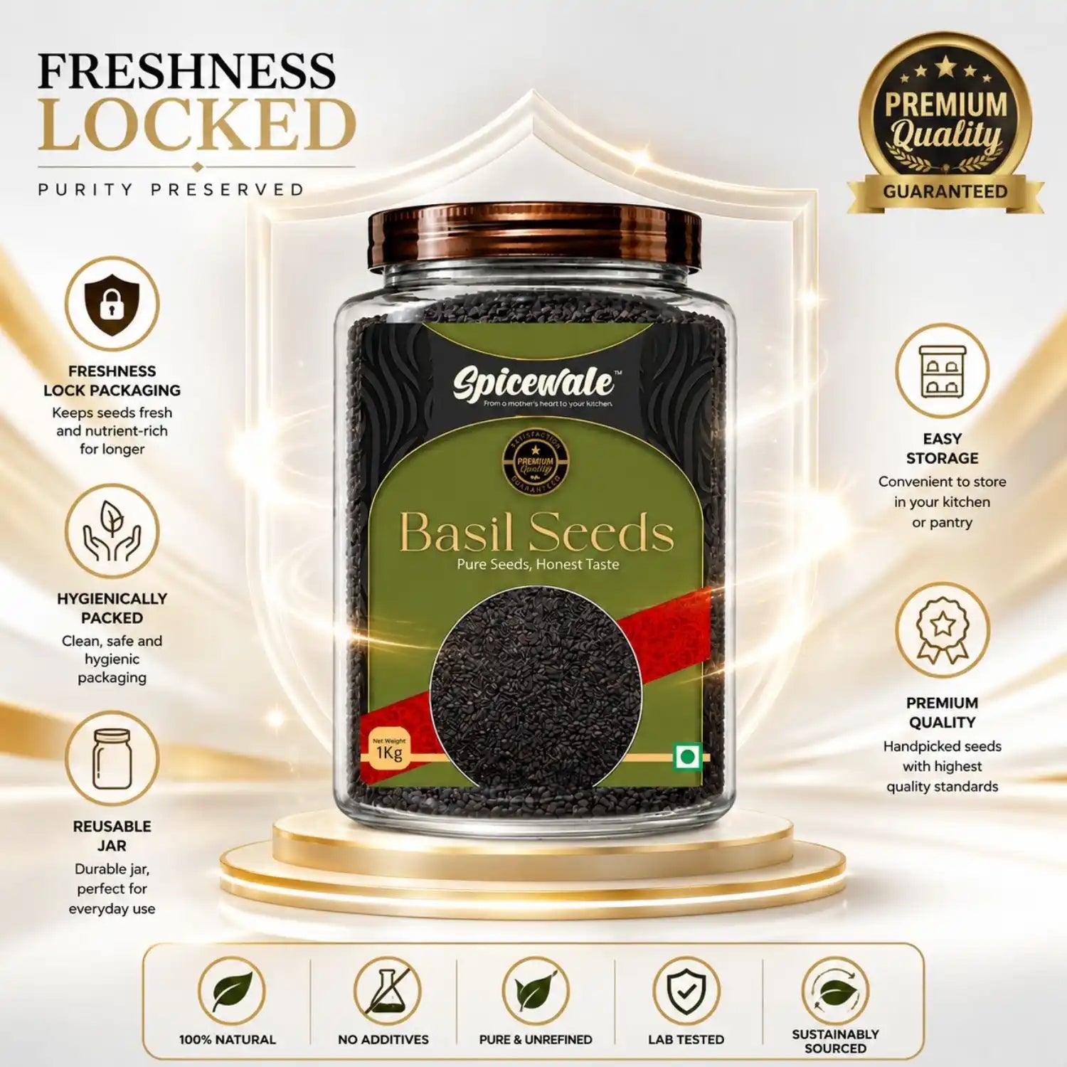 Basil Seeds, Sabja Tukmaria, Double Sortex