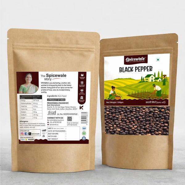 Black Pepper, Kali Mirch, Whole Peppercorns, Stone-Free, Cleaned In-House