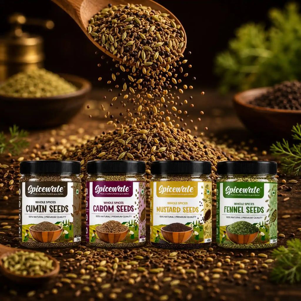 4-Jar Spice Combo, Jeera, Saunf, Ajwain and Rai