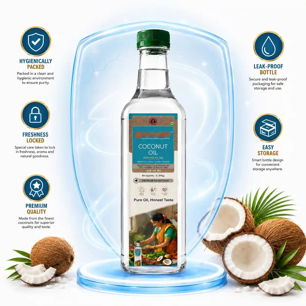 Cold Pressed Virgin Coconut Oil, 1 Litre