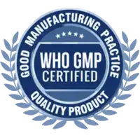 WHO GMP Certified Good Manufacturing Practice certification logo.